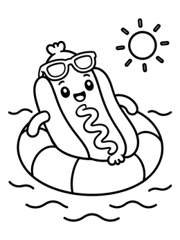 Hot Dog Floating on Inner Tube coloring page