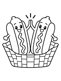 Free printable Hot Dog Friends High Fiving coloring page