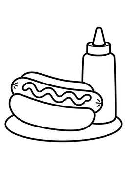 Free printable Hot Dog With Sauce Bottle coloring page