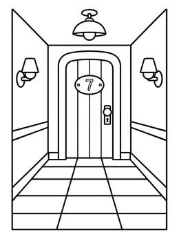 Free printable Hotel Hallway Door Number Seven coloring page