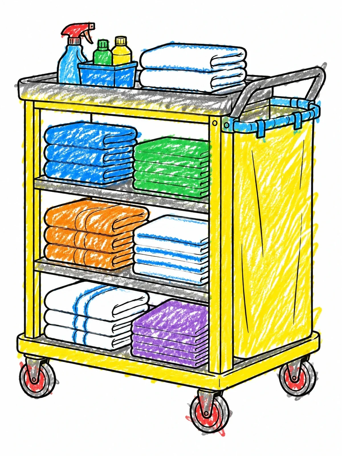 Colored example of the Hotel Housekeeping Cleaning Cart coloring page