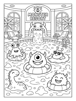 Free printable Monster Resort Indoor Swimming Pool coloring page