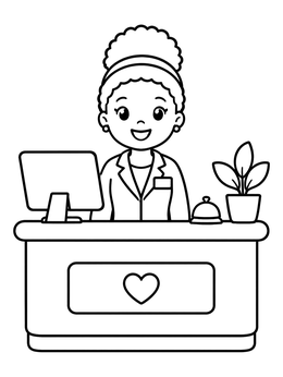 Free printable Friendly Hotel Receptionist At The Desk coloring page