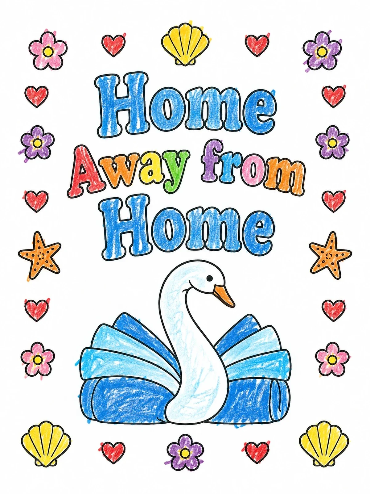 Colored example of the Towel Swan Home Away From Home coloring page