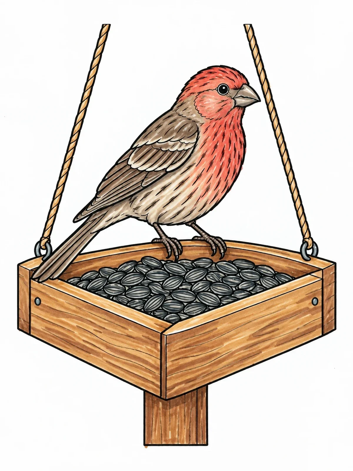 Colored example of the House Finch On Bird Feeder coloring page