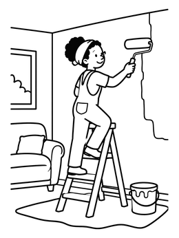 Free printable House Painter On A Stepladder coloring page