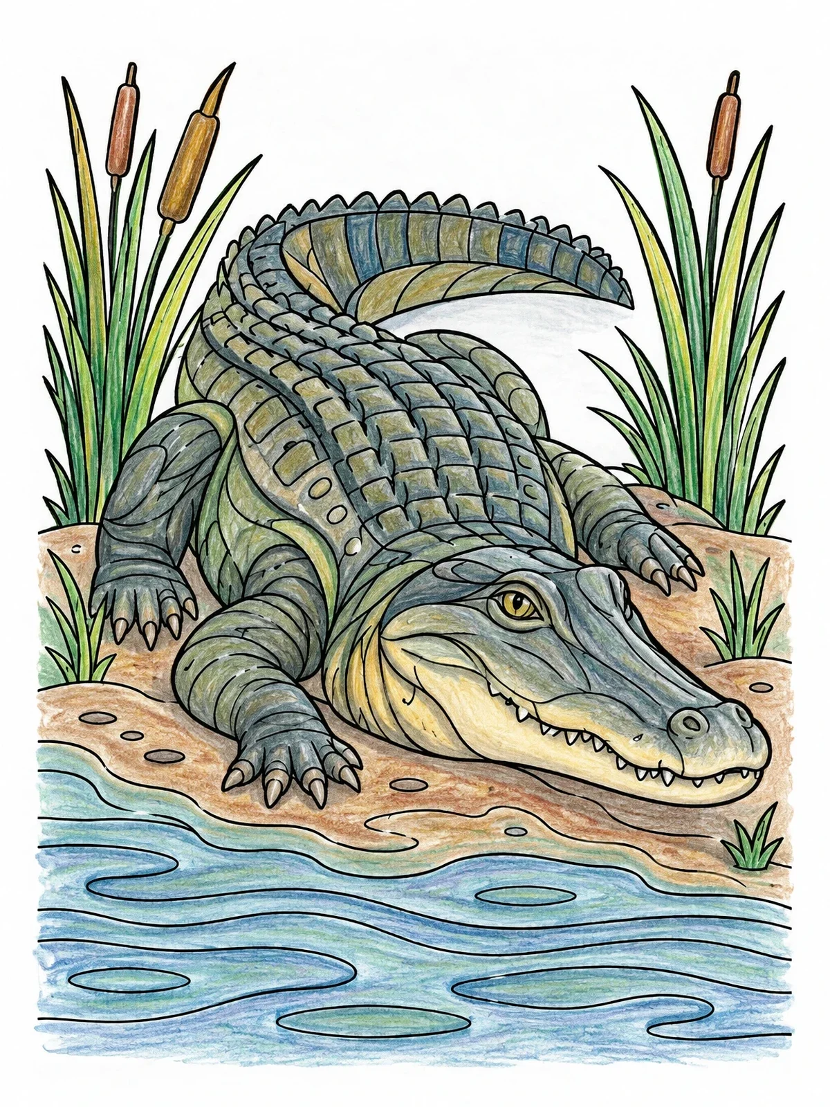 Colored example of the American Alligator Resting By The Bayou coloring page