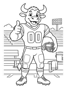 A friendly bull football mascot giving a thumbs up on this houston coloring page.