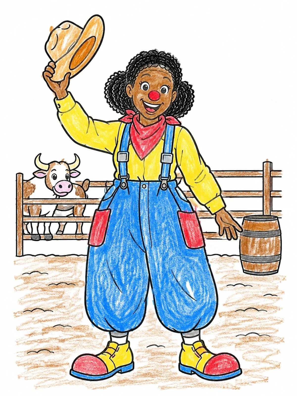 Colored example of the Cheerful Rodeo Clown Waving Hat coloring page