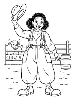 Free printable Cheerful Rodeo Clown Waving Hat coloring page
