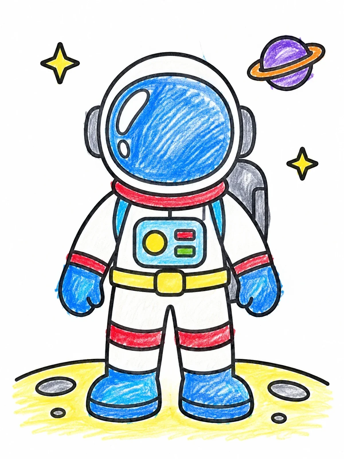 Colored example of the Cute Astronaut On The Moon coloring page