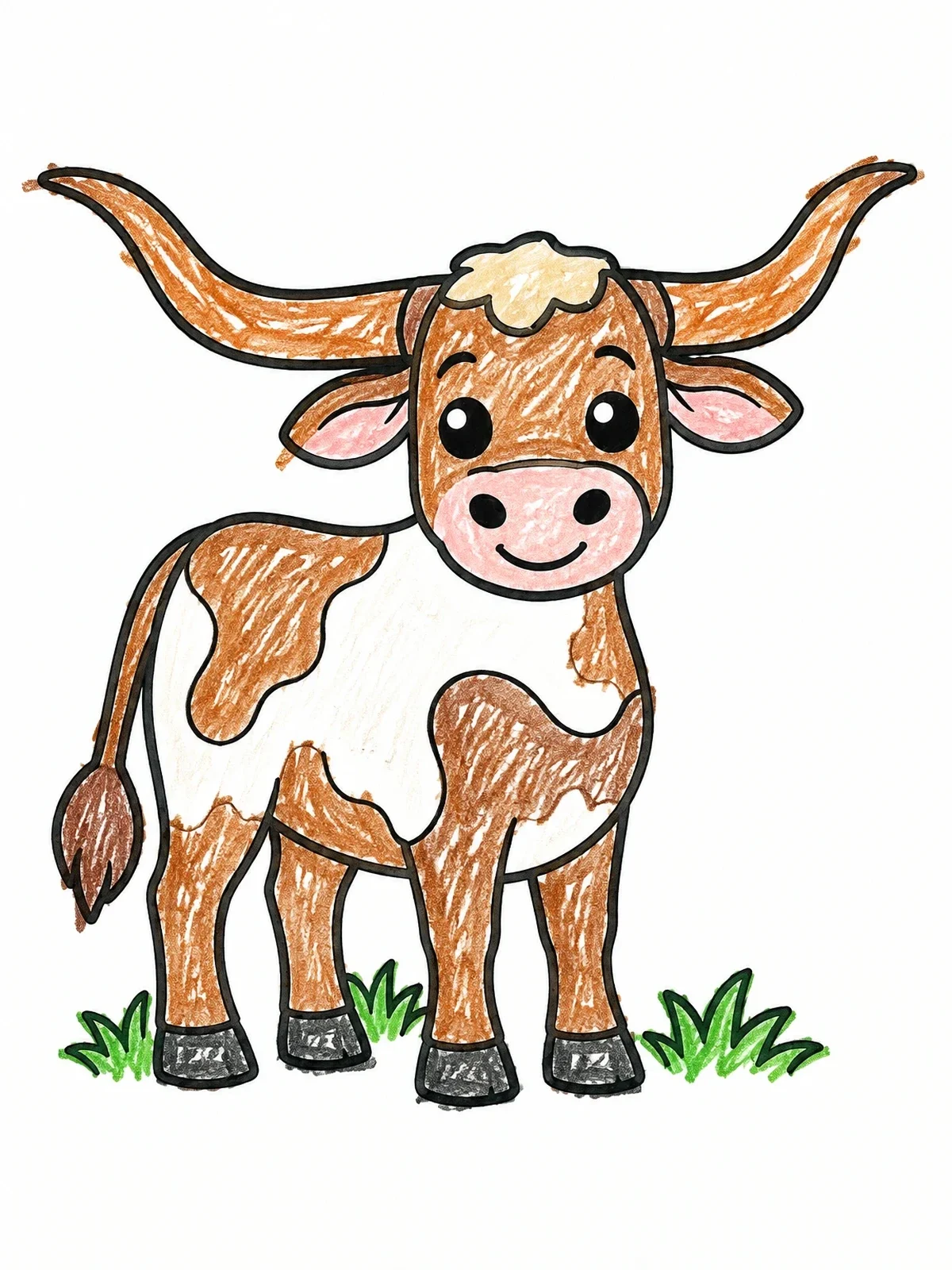 Colored example of the Cute Texas Longhorn Steer coloring page