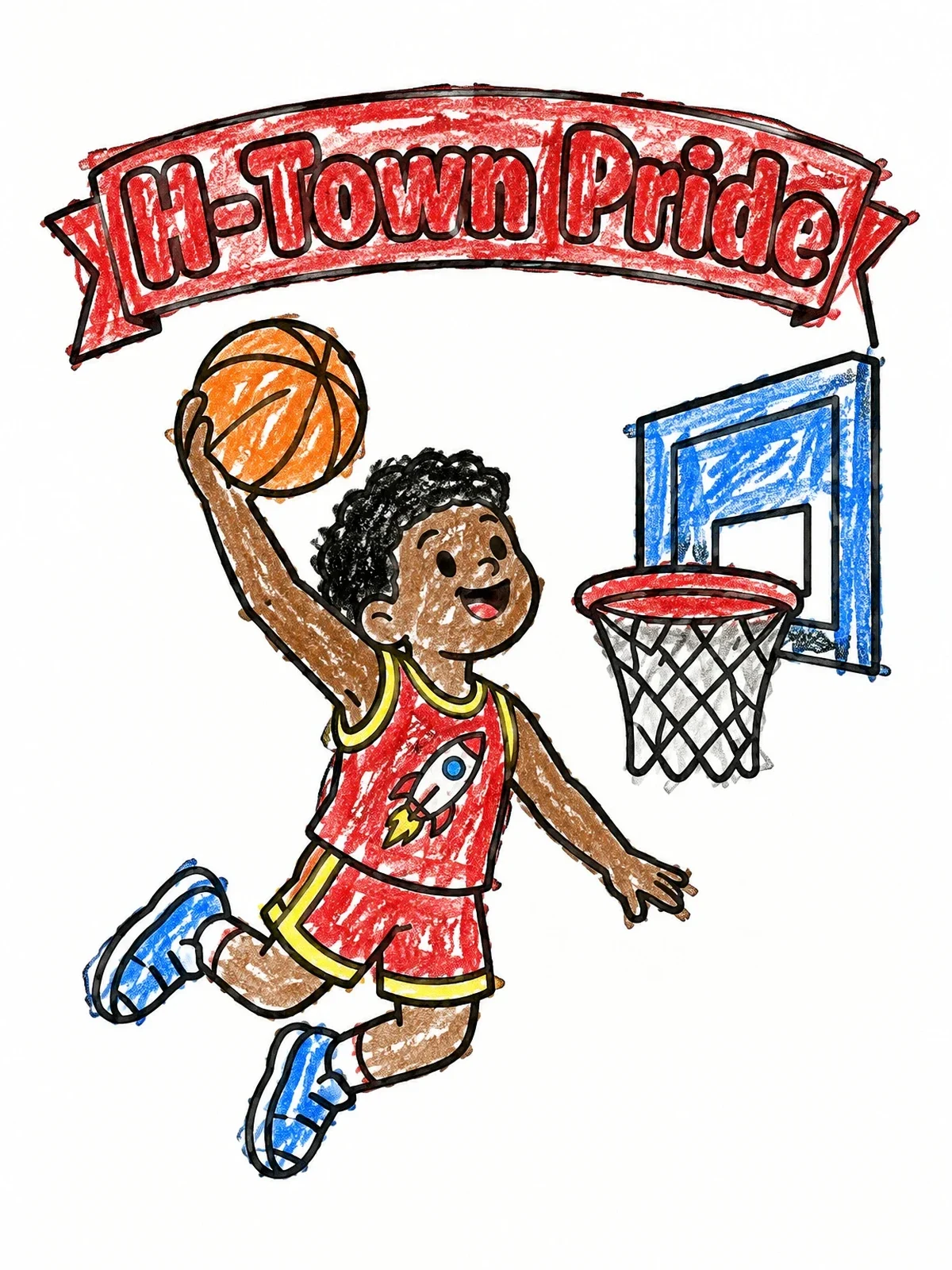 Colored example of the H Town Basketball Player Dunk coloring page