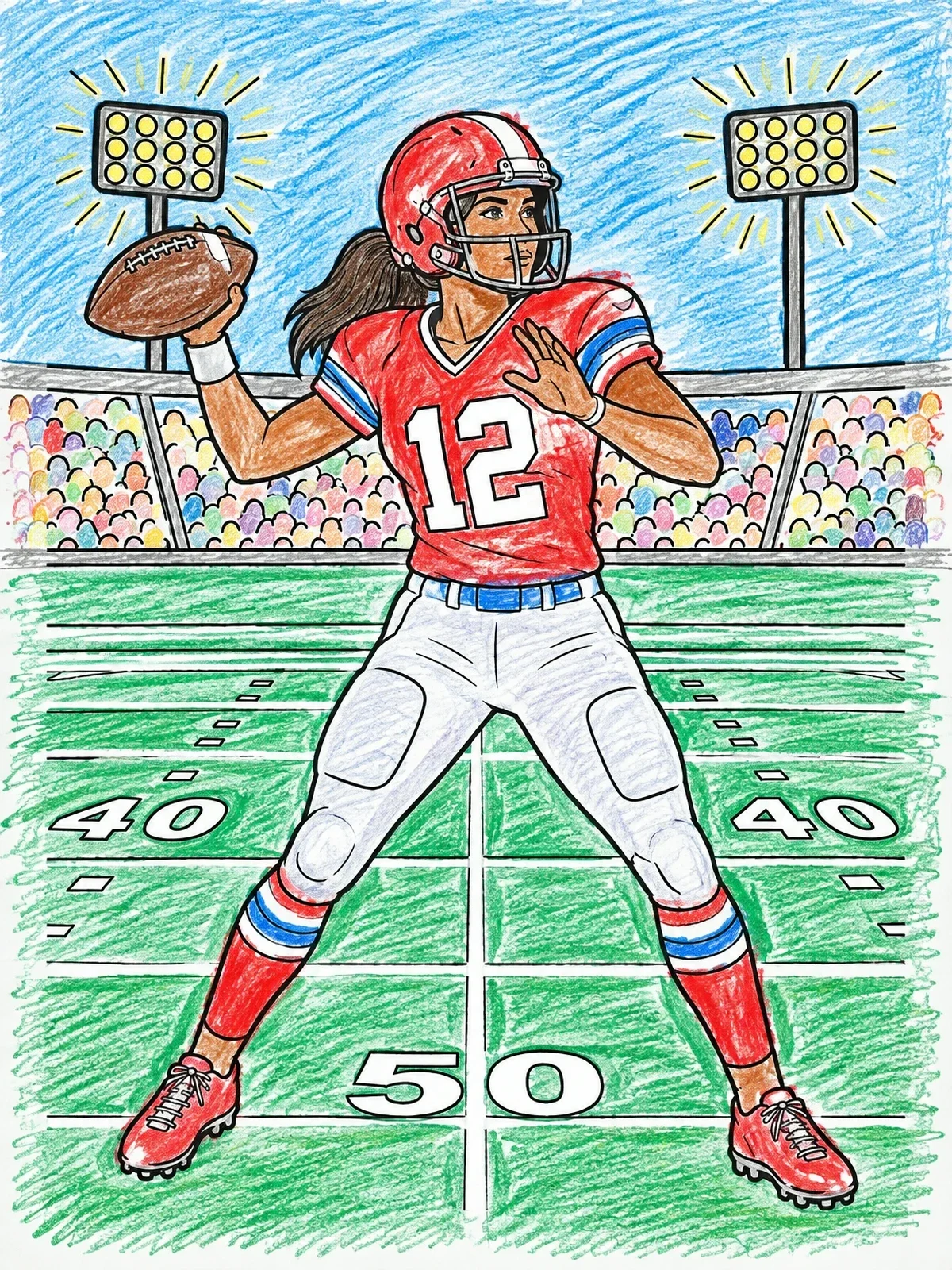 Colored example of the Quarterback Ready To Pass coloring page