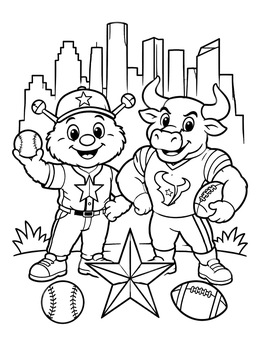 Free printable Houston Sports Mascots And Skyline coloring page