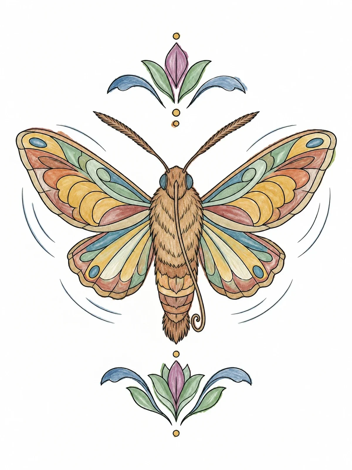 Colored example of the Hovering Hummingbird Hawk Moth coloring page