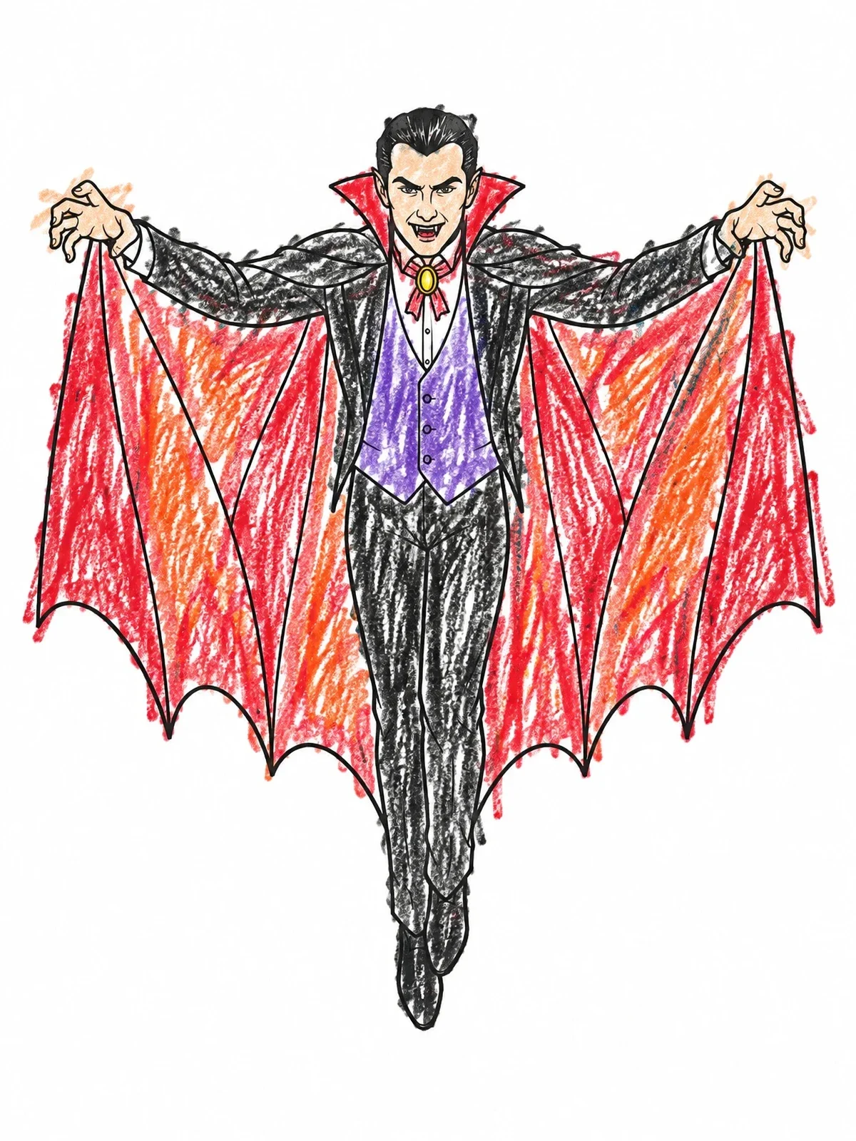 Colored example of the Hovering Vampire With Bat Wings Cape coloring page