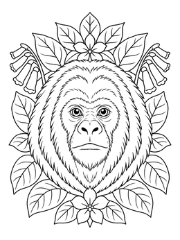 Free printable Howler Monkey Botanical Portrait coloring page