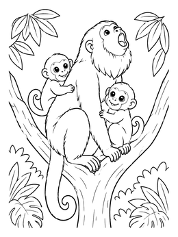 Free printable Howler Monkey With Babies coloring page