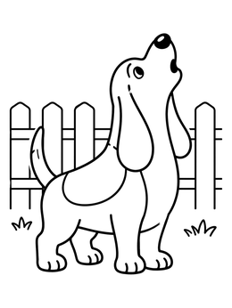 Free printable Howling Basset Hound By Fence coloring page
