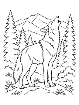 Free printable Howling Coyote In The Mountains coloring page