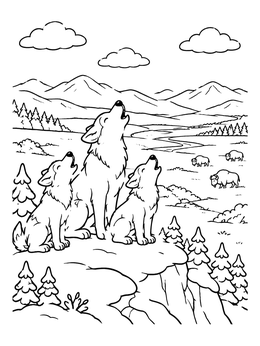 Free printable Howling Wolves Over Lamar Valley coloring page