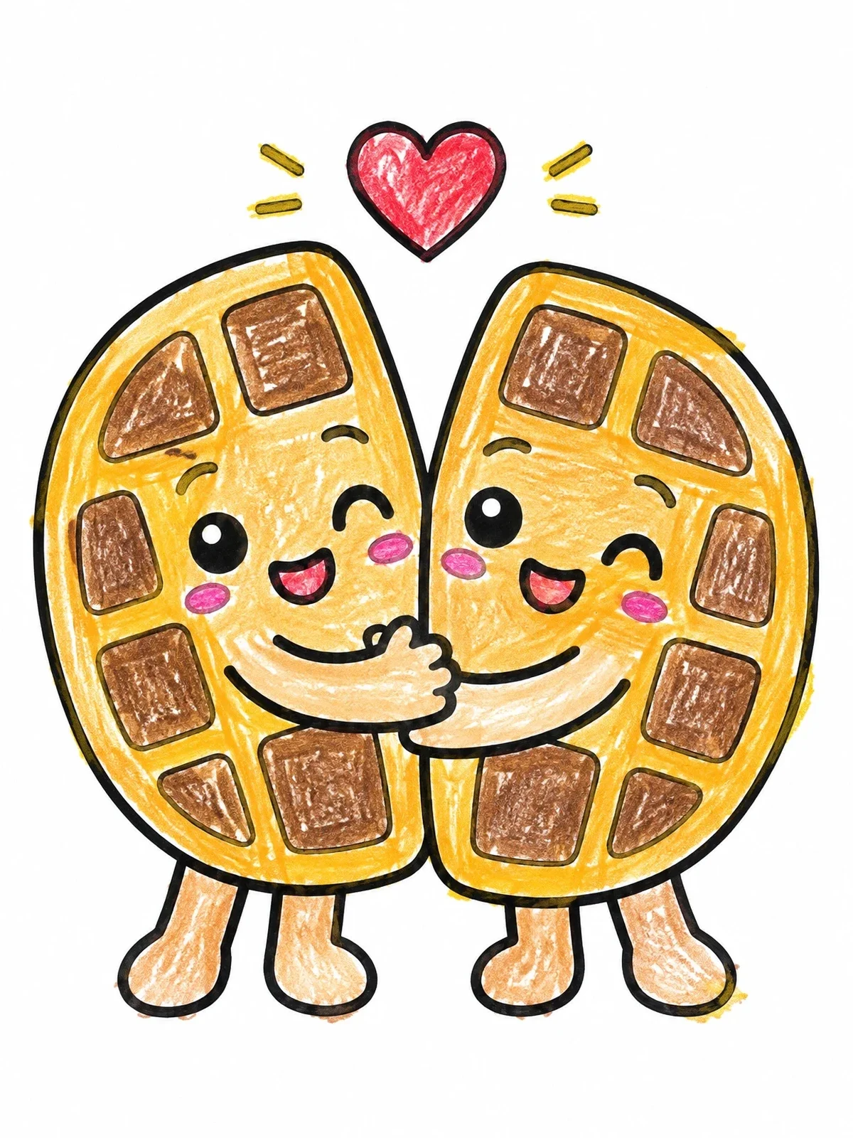 Colored example of the Hugging Cartoon Waffle Halves coloring page