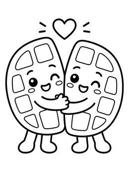 Free printable Hugging Cartoon Waffle Halves coloring page