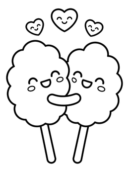 Free printable Hugging Cotton Candy With Smiling Hearts coloring page
