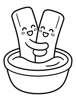 Free printable Hugging French Fries In Sauce Bowl coloring page