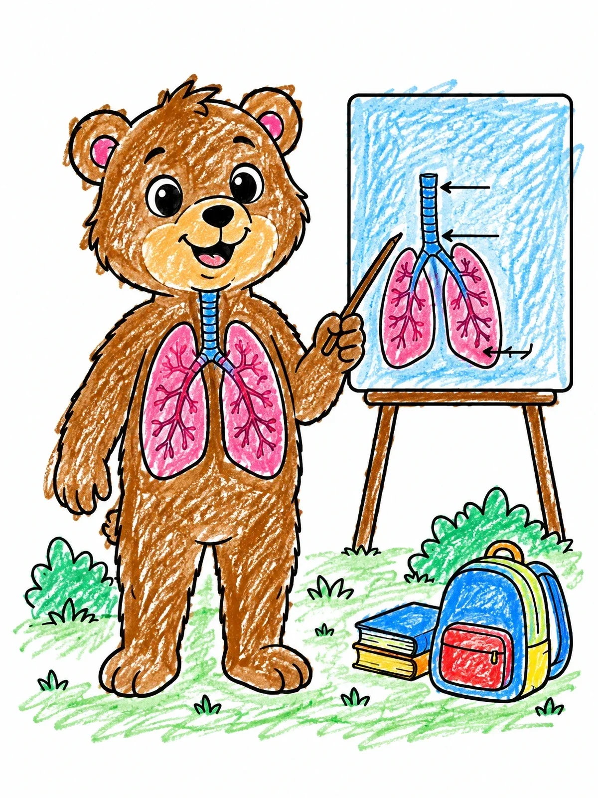 Colored example of the Bear Teaching The Respiratory System coloring page