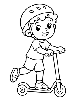 Free printable Boy Riding A Kick Scooter coloring page