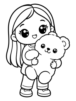 Free printable Cute Girl Hugging Teddy Bear coloring page