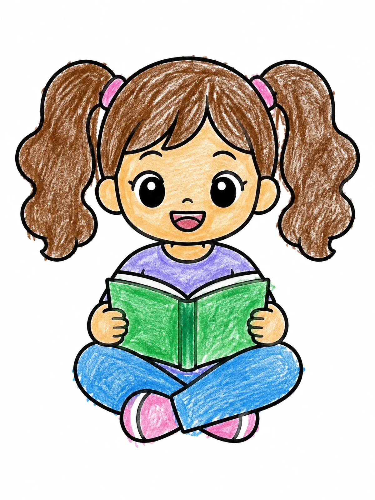 Colored example of the Cute Girl Reading A Book coloring page