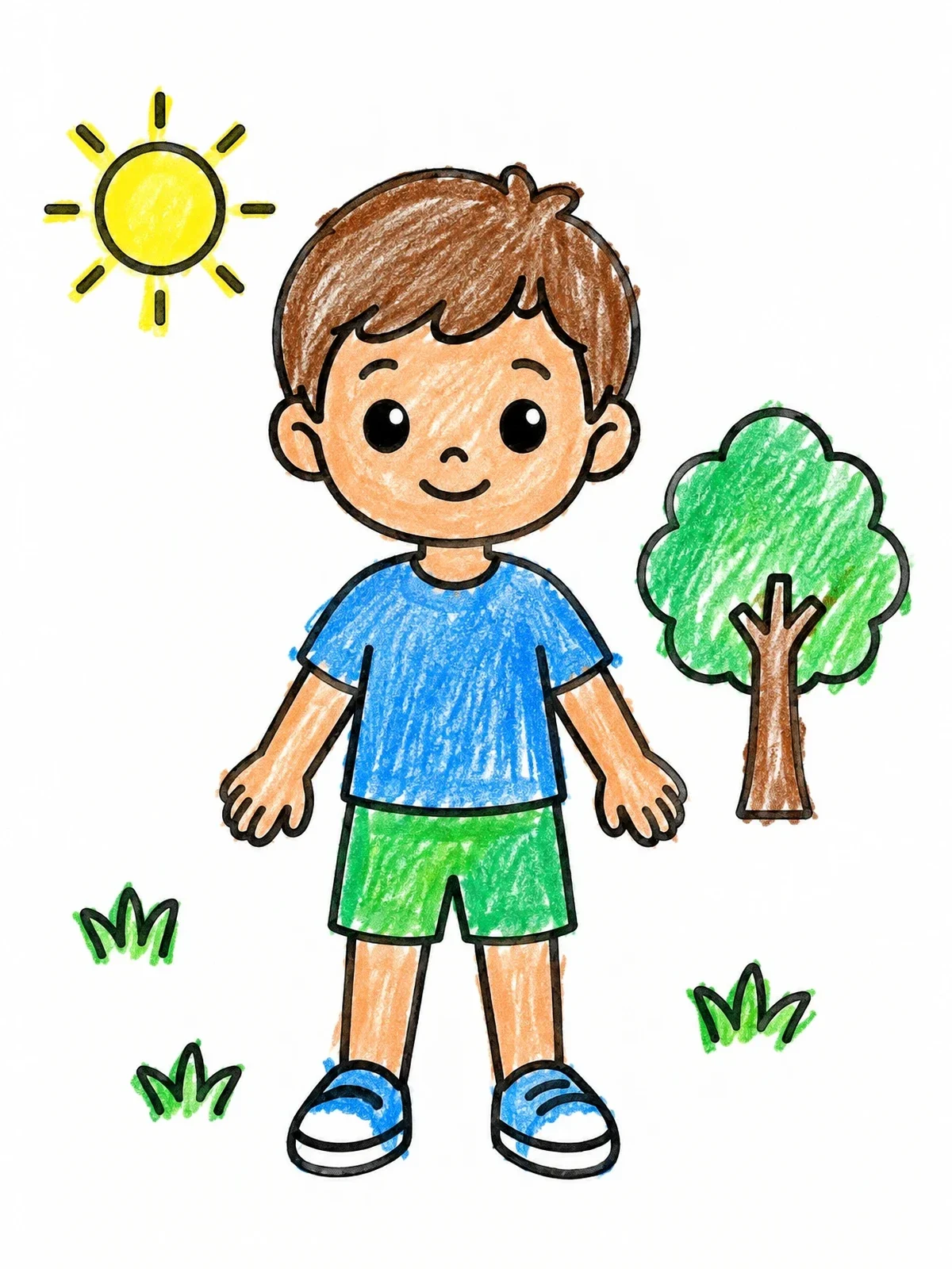 Colored example of the Happy Boy Standing In The Sunshine coloring page