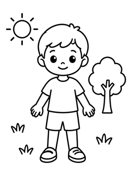 Free printable Happy Boy Standing In The Sunshine coloring page