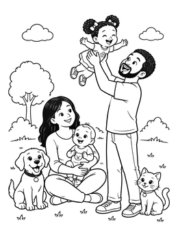 Free printable Happy Family Playing In The Park coloring page