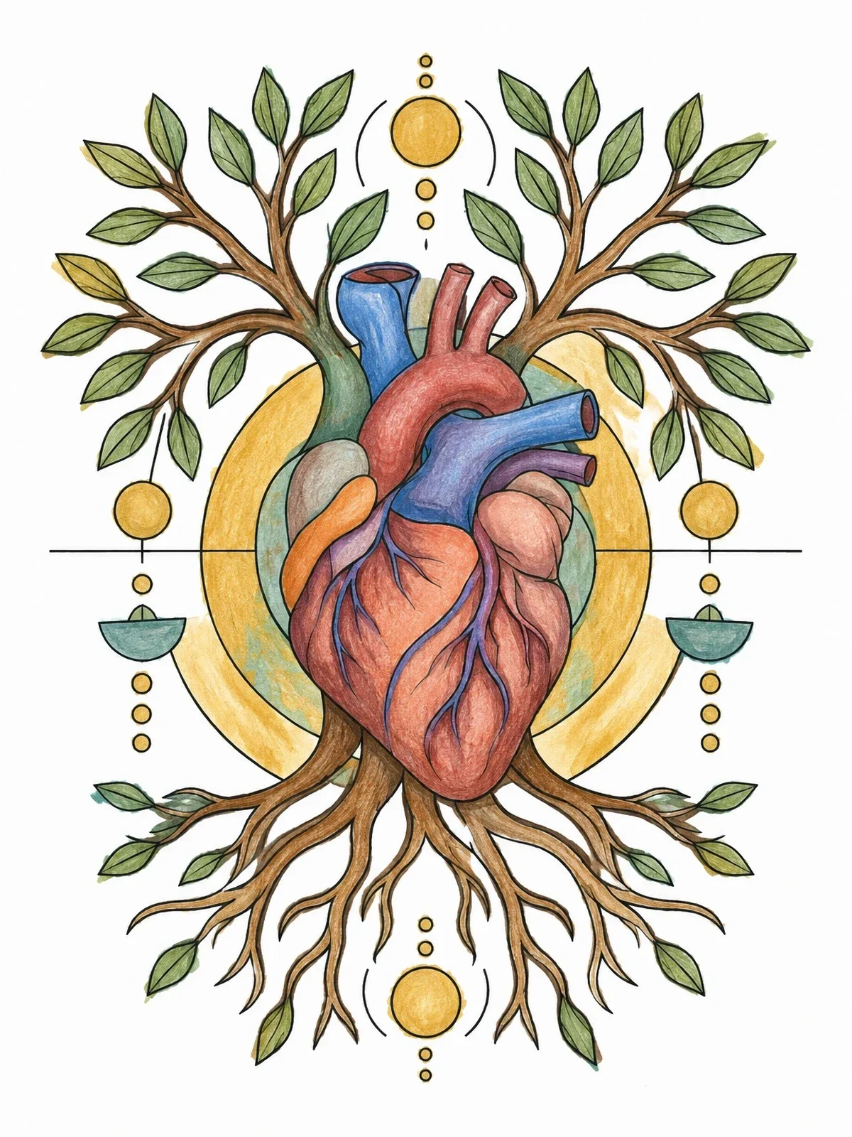 Colored example of the Anatomical Heart With Roots And Branches coloring page