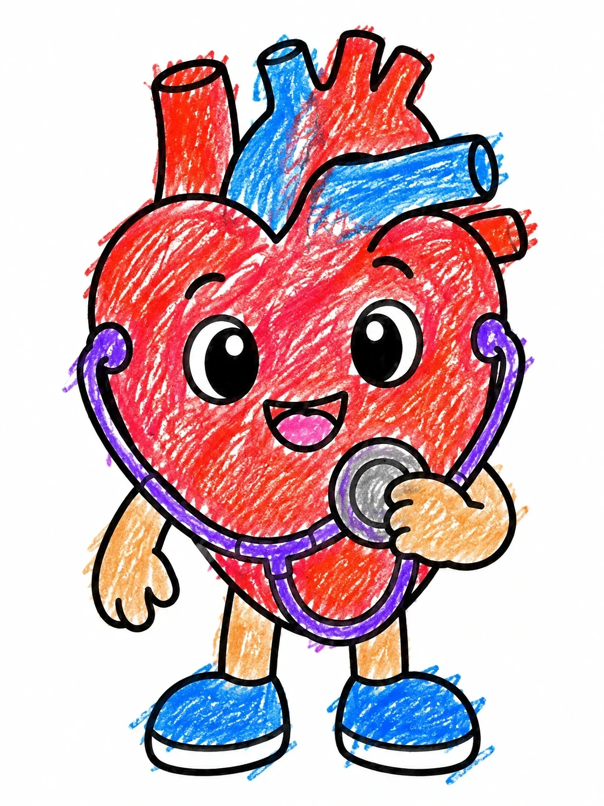 Colored example of the Cute Heart Character With Stethoscope coloring page
