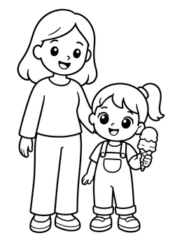 Free printable Mother And Daughter With Ice Cream coloring page