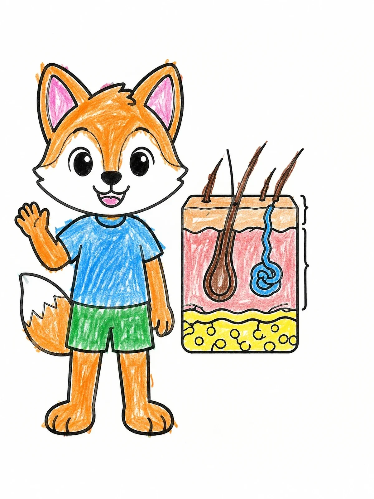 Colored example of the Skin Layers Diagram With Cute Animal Guide coloring page