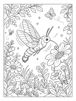 Free printable Hummingbird Hawk Moth In The Garden coloring page