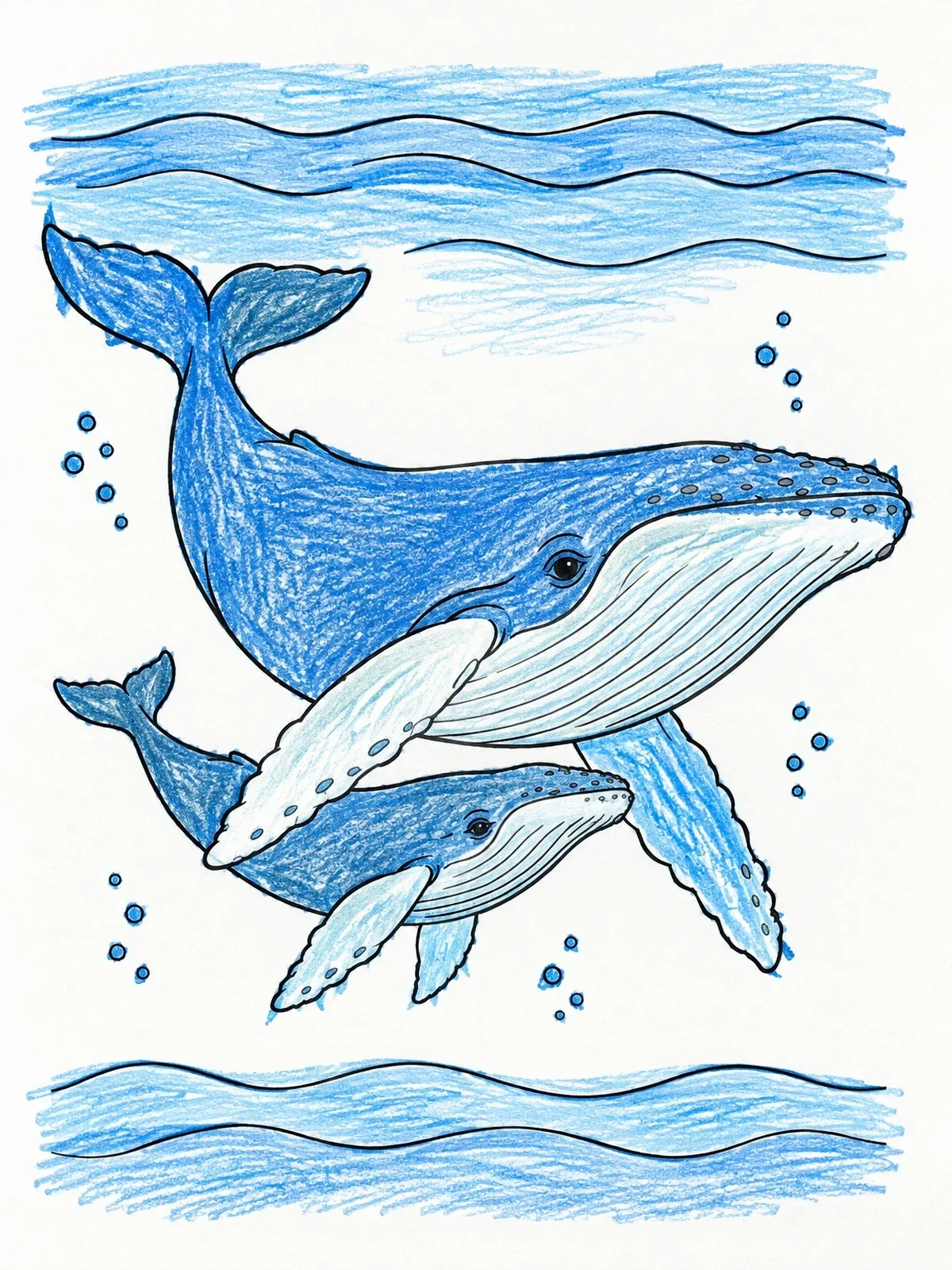 Colored example of the Humpback Whale Mother And Calf coloring page