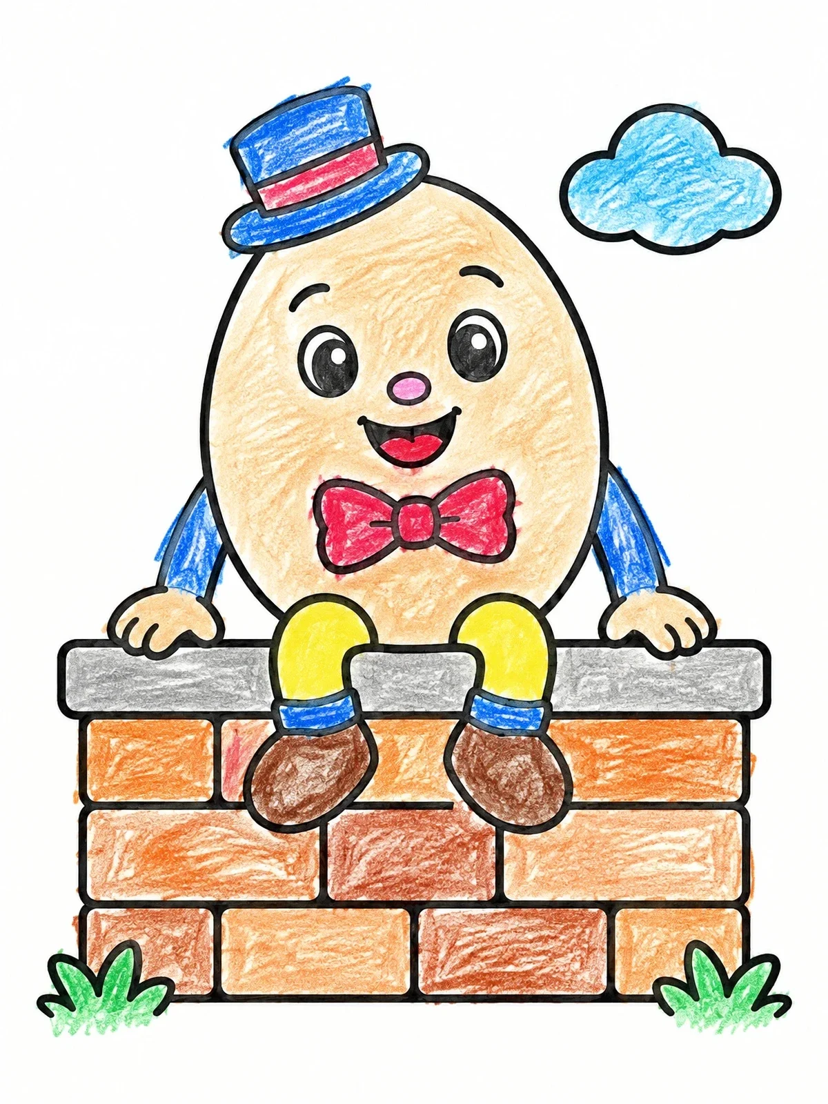 Colored example of the Cheerful Humpty Dumpty On Wall coloring page