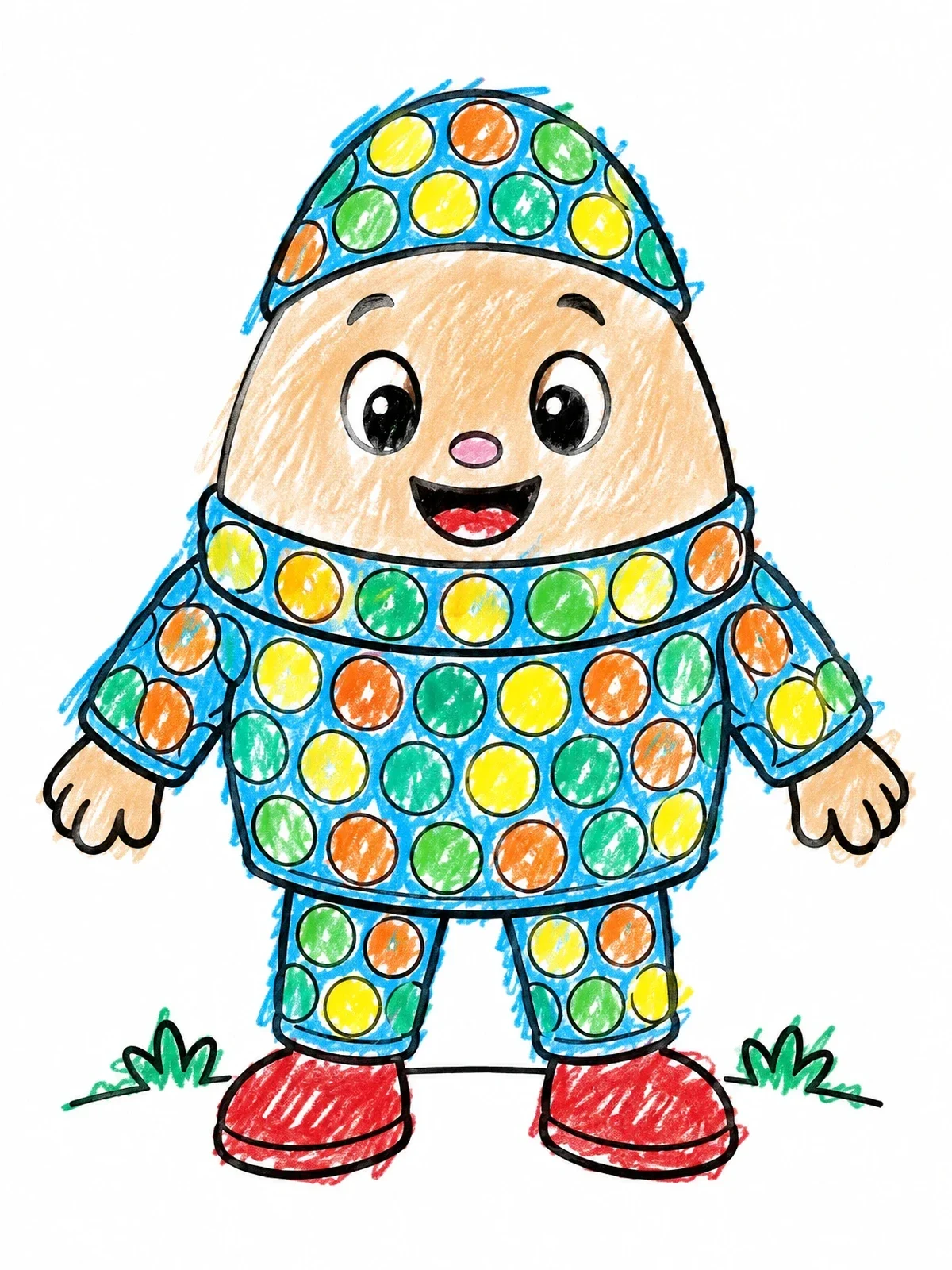 Colored example of the Humpty Dumpty In Bubble Wrap Suit coloring page