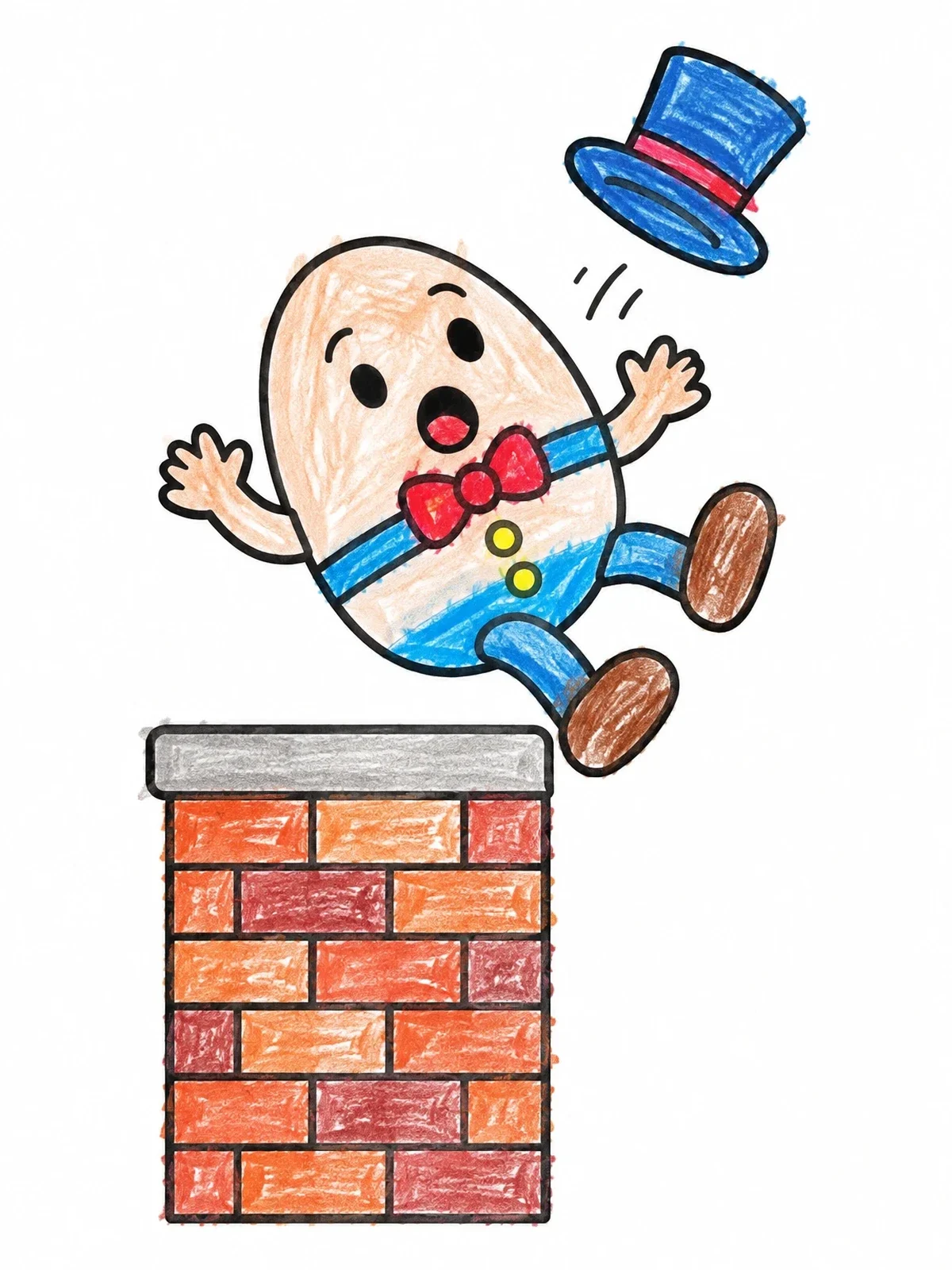 Colored example of the Humpty Dumpty Falling Off Wall coloring page