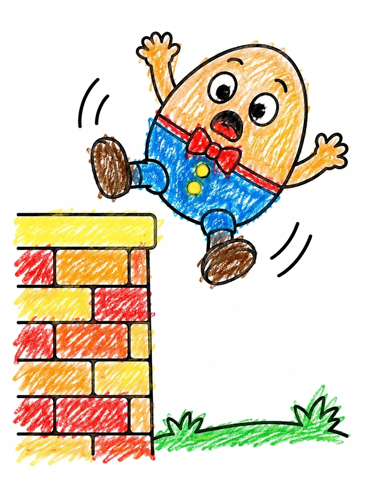 Colored example of the Humpty Dumpty Falling Off The Wall coloring page