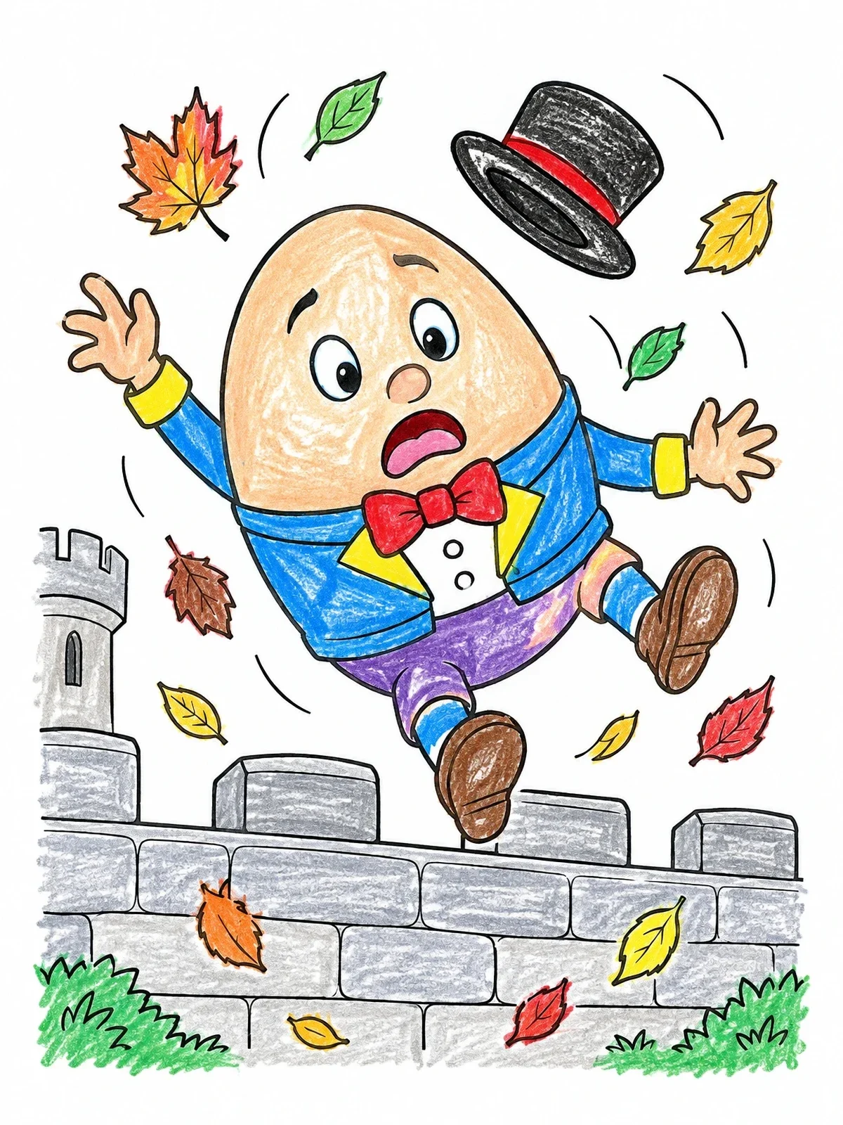 Colored example of the Humpty Dumpty Falling From Wall coloring page