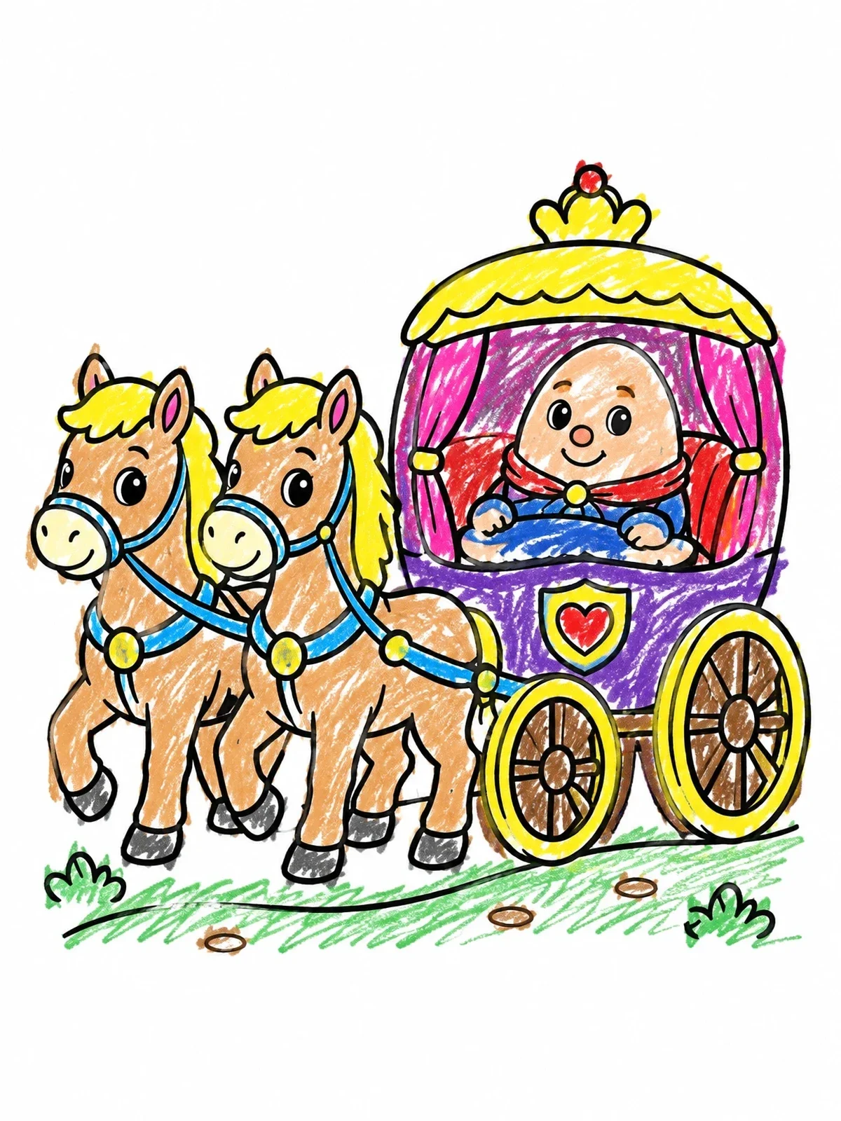Colored example of the Humpty Dumpty Riding In A Carriage coloring page