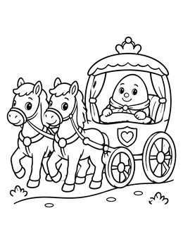A sweet humpty dumpty coloring page featuring two ponies pulling a decorated royal carriage.